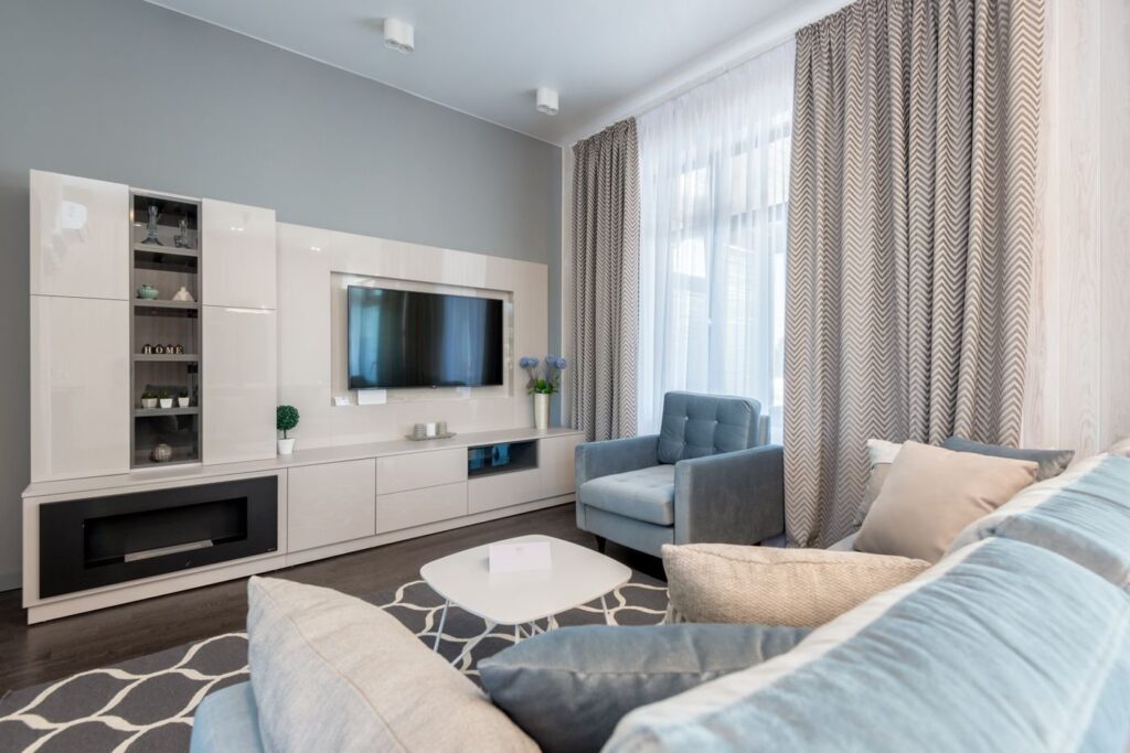 Modern living room interior in neutral tones